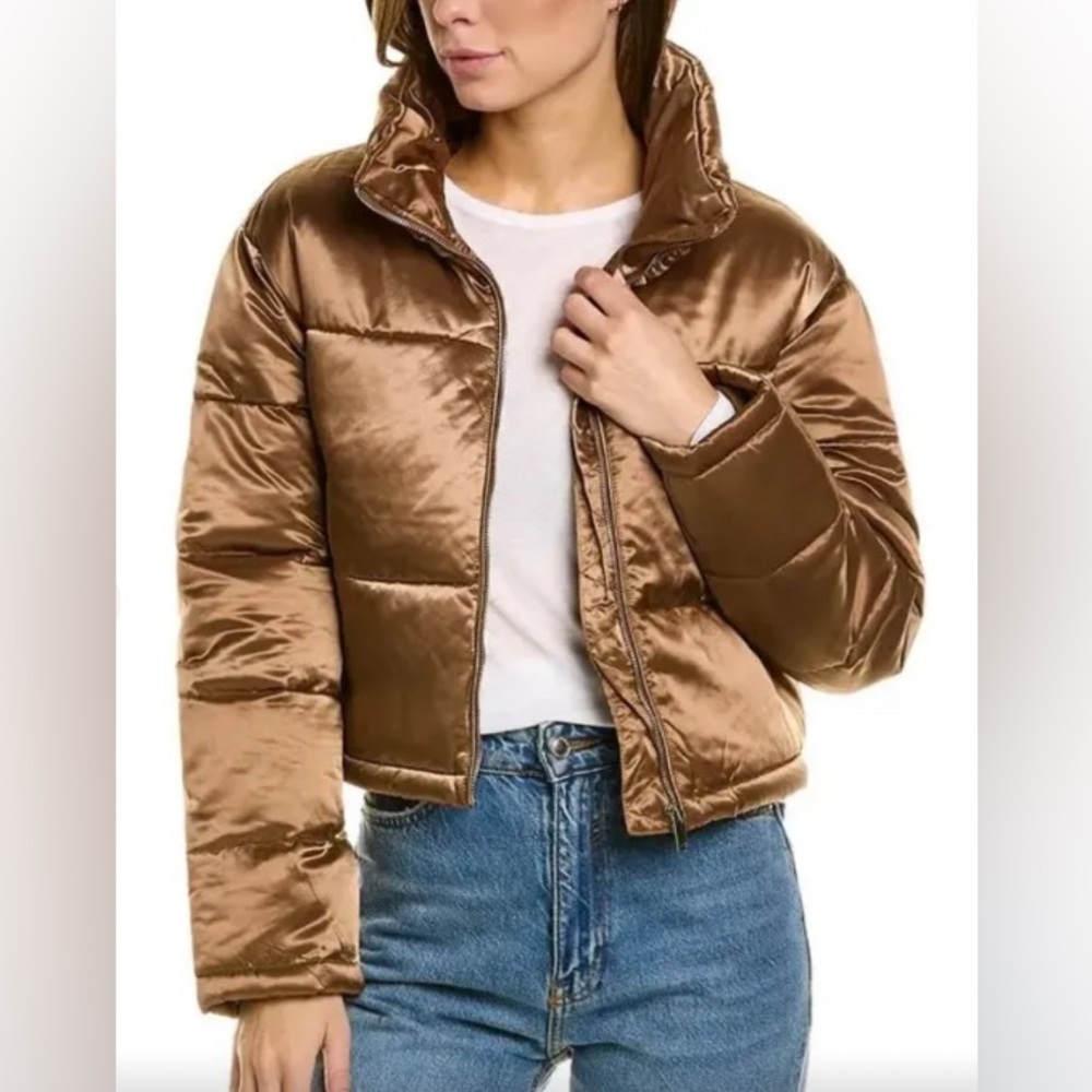 7 For All Mankind NWT GORGEOUS Bronze Shimmer Cropped Puffer Jacket Size Medium